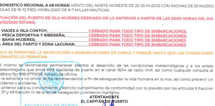 Cierran el puerto a la navegación en Isla Mujeres