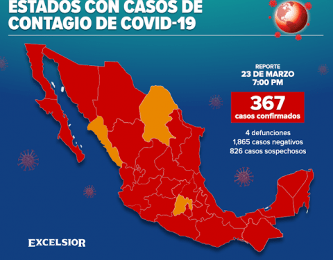 Suman 367 casos positivos de Covid-19 en México