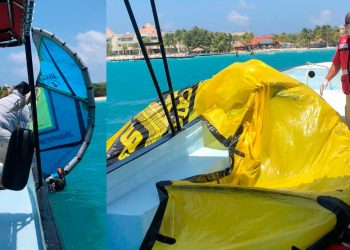 Rescatan a dos irresponsables cuando practicaban KiteSurfing frente a Isla Mujeres
