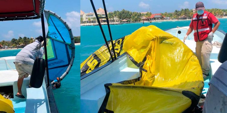 Rescatan a dos irresponsables cuando practicaban KiteSurfing frente a Isla Mujeres