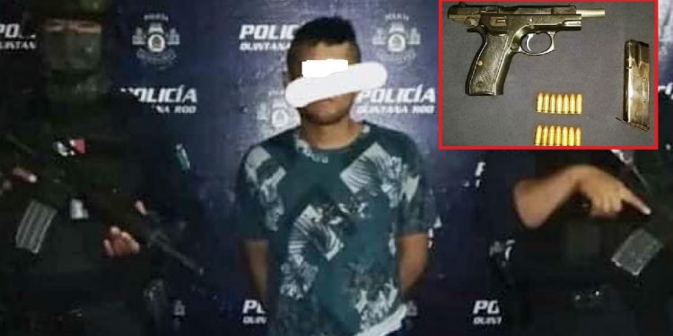 Sorprenden a joven con pistola abastecida con cartuchos útiles