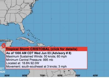 Cristóbal podría degradarse a depresión tropical el jueves por la noche
