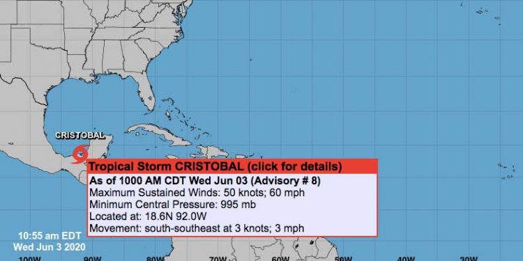 Cristóbal podría degradarse a depresión tropical el jueves por la noche