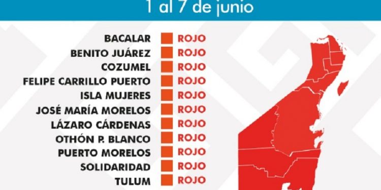 Del 1 al 7 de junio, Quintana Roo está en rojo en el semáforo epidemiológico y no hay actividad abierta ni atención al público
