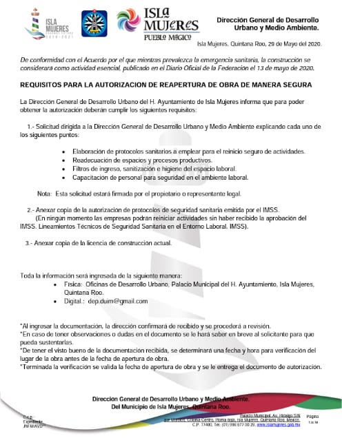 En Isla Mujeres las Obras deberán obtener autorización del Ayuntamiento para reiniciar