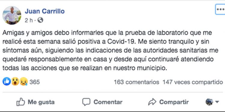 El presidente de Isla Mujeres Juan Carrillo da positivo a Covid-19