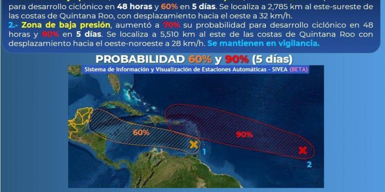 Vigila protección civil sistemas tropicales en el atlántico