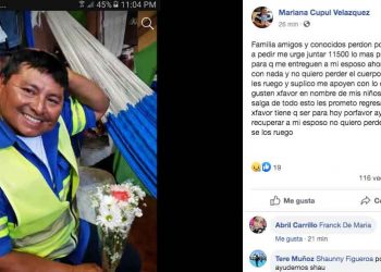 Mujer pide apoyo para recuperar el cuerpo de su marido víctima del Covid-19