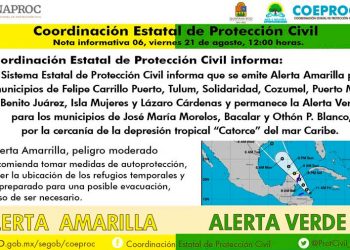 En alerta amarilla ocho municipios de Quintana Roo