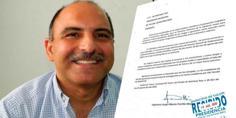 Jorge Portilla renuncia a su cargo de director de Ordenamiento Ambiental Urbano en Tulum