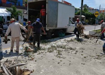 Continúan los trabajos de mantenimiento en Parques y Jardines de Isla Mujeres