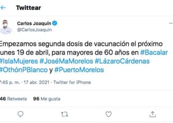 Confirmado!! La segunda dosis contra el Covid-19 iniciará mañana lunes: Carlos Joaquín