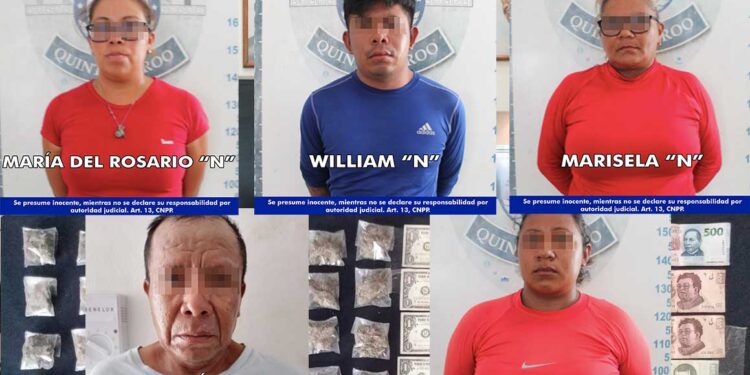 Tres mujeres y dos hombres a disposición de la FGE por presunta venta de drogas en playas de Isla Mujeres