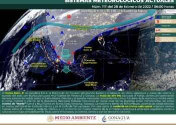 Frente frío 31 favorecerá probabilidad de lluvias y chubascos en la Península de Yucatán
