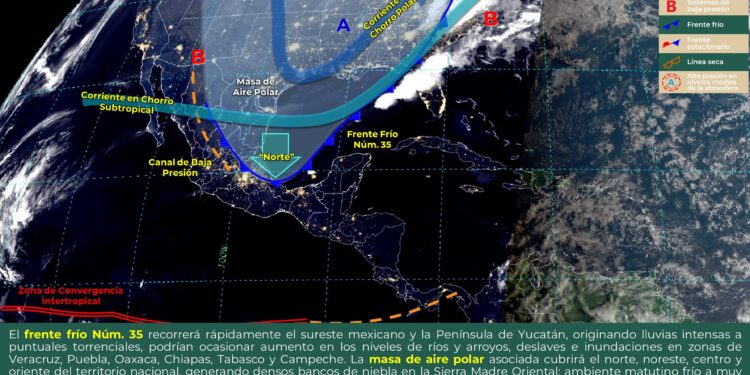 Frente frío número 35 traerá lluvias a la Península de Yucatán
