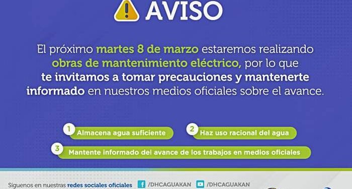 Habrá corte en el suministro de agua potable el martes 8 en Cancún