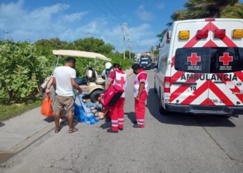 Pierde el control de su carrito de golf y termina en el pavimento