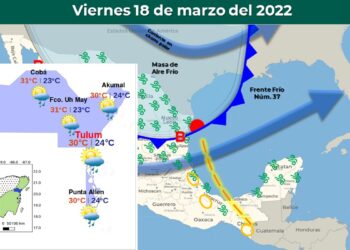 Viernes con lluvias aisladas en Quintana Roo, pero con viento