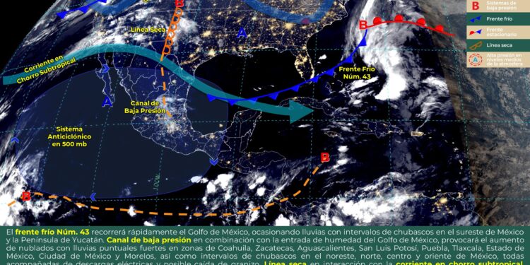 Llega el frente frío 43 con intervalos de chubascos a la Península de Yucatán