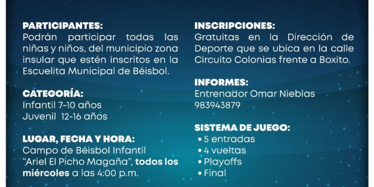 Abren convocatoria para Liga de Beisbol Municipal infantil y juvenil en Isla Mujeres