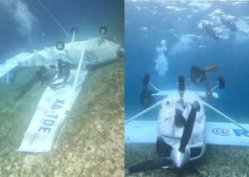 De milagro se salva piloto de avioneta al desplomarse frente a la isla de Cozumel