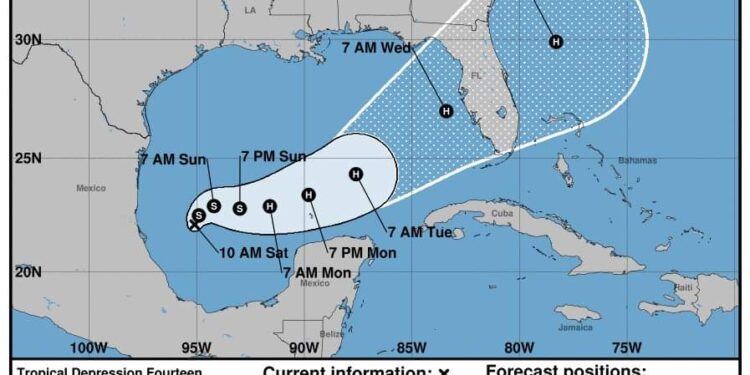 Se forma la Depresión Tropical 14 en el Golfo de México